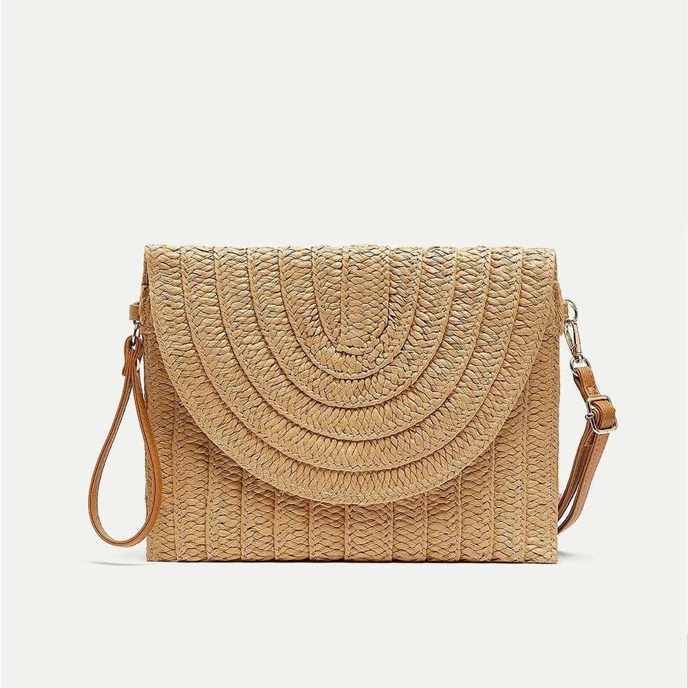 Straw clutch handbag summer beach envelope purse crossbody
